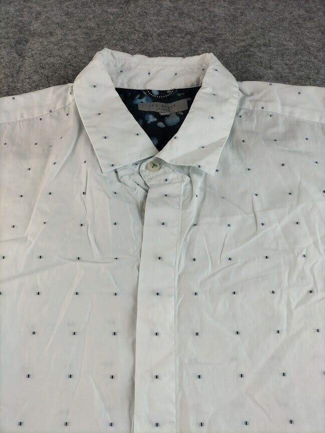 Ted Baker London Mens White Cotton Dots Regular Fit Long Sleeve Button Up Size 5