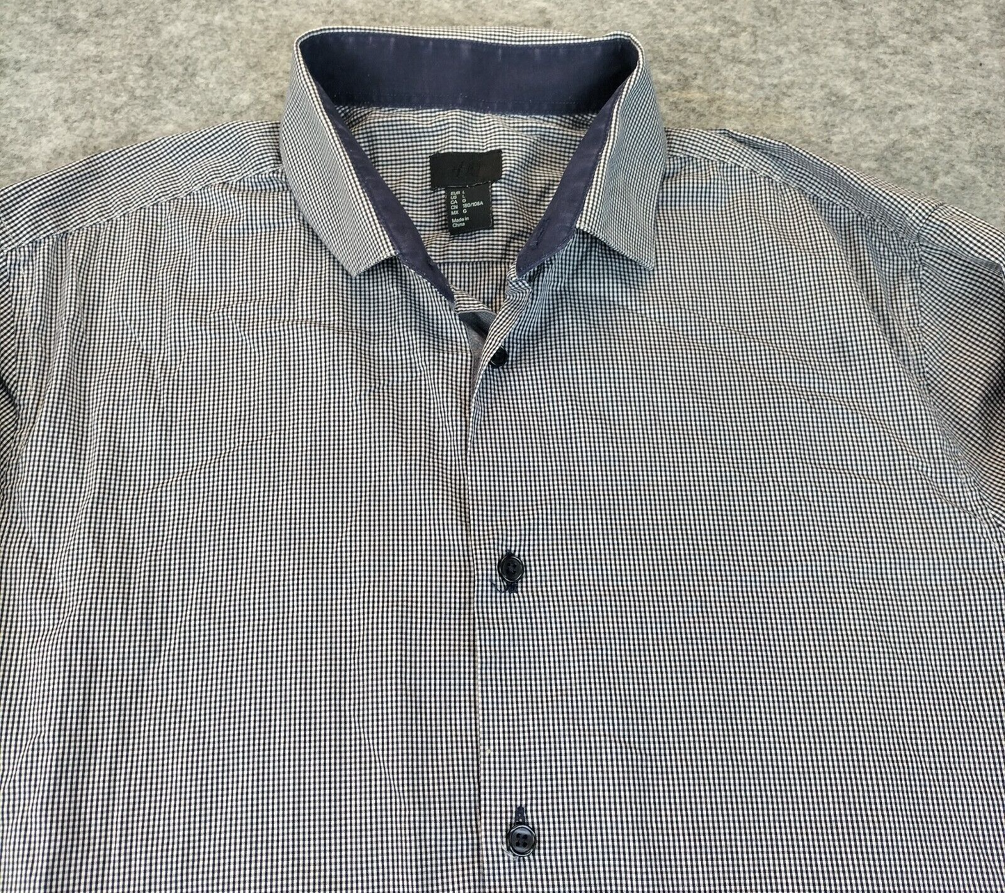 H&M Mens Gray Cotton Checked Collared French Cuffed Button Up Shirt Size L