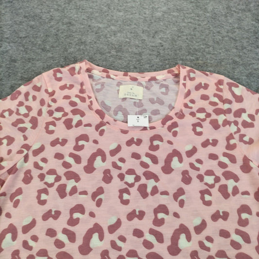 Time To Dream Womens Pink Polyester Animal Print Crew Neck Cap Sleeve Top Size S