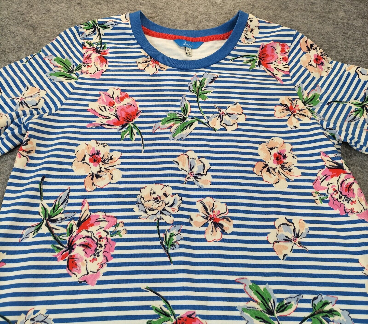 Joules Womens Blue White Striped Cotton Round Neck Floral T-Shirt Dress Size 10