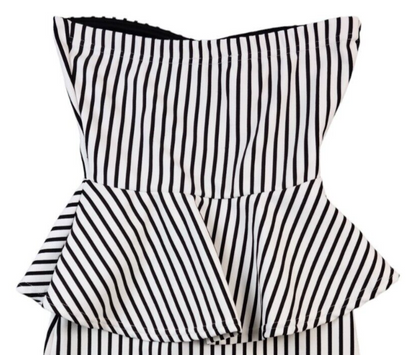 Evita Womens Black/White Polyester Striped Off the Shoulder Peplum Dress Size 10