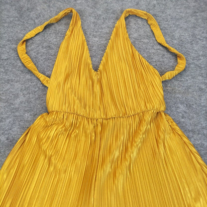 PRETTYLITTLETHING Womens Yellow Polyester Sleeveless Pull On Jumpsuit Sz 8