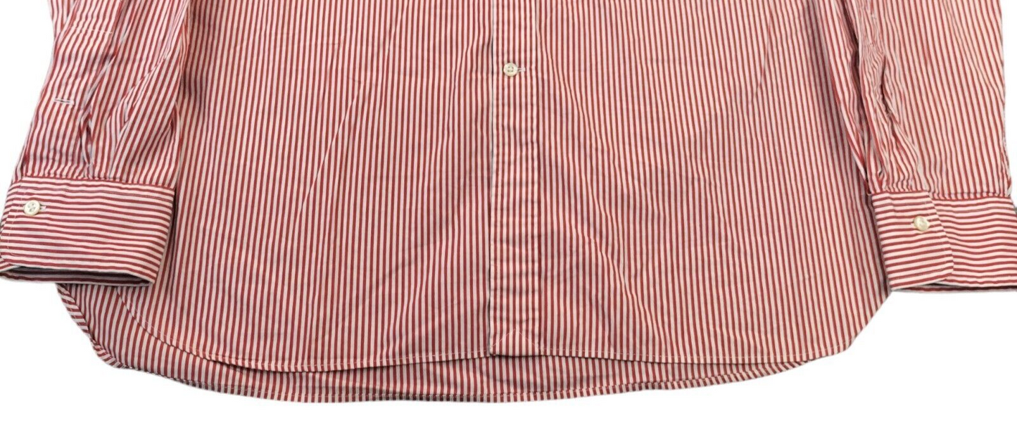 Polo Ralph Lauren Mens Red White Striped Logo Slim Fit Button Down Shirt Sz 17.5