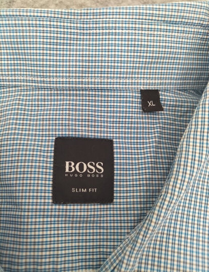 HUGO BOSS Mens Blue Slim Fit Long Sleeve Casual Button Up Shirt XL