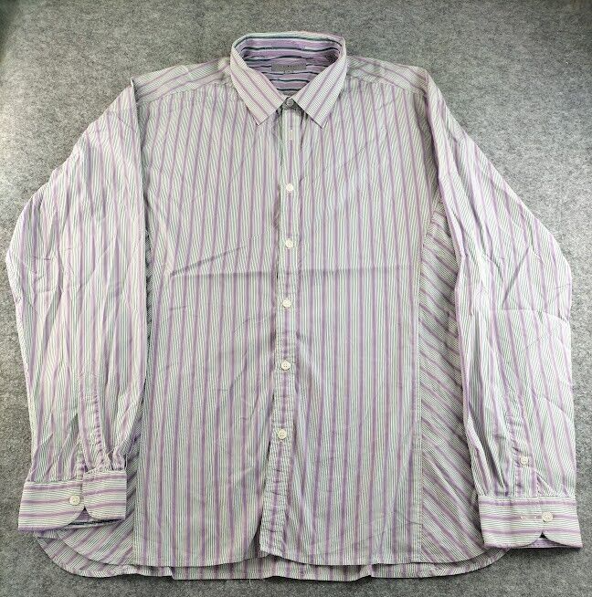 Ted Baker London Mens Purple Striped Regular Long Sleeve Button Up Size XL