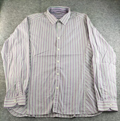 Ted Baker London Mens Purple Striped Regular Long Sleeve Button Up Size XL