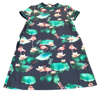 Ted Baker Girls Black Flamingo Crew Neck Short Sleeve Dress 11-12 Years