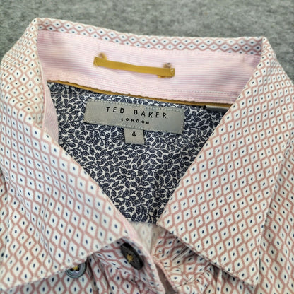 Ted Baker Mens Pink Cotton Geometric Print Short Sleeve Button-Up Shirt Size 4