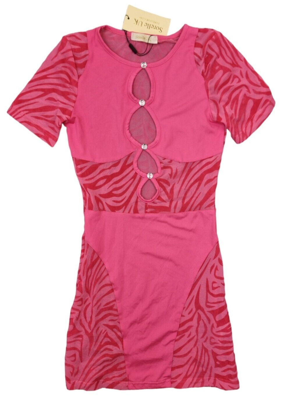 Sorelle Womens Pink Cut Out Sexy Zebra Print Bodycon Pencil Mini Dress Size XS