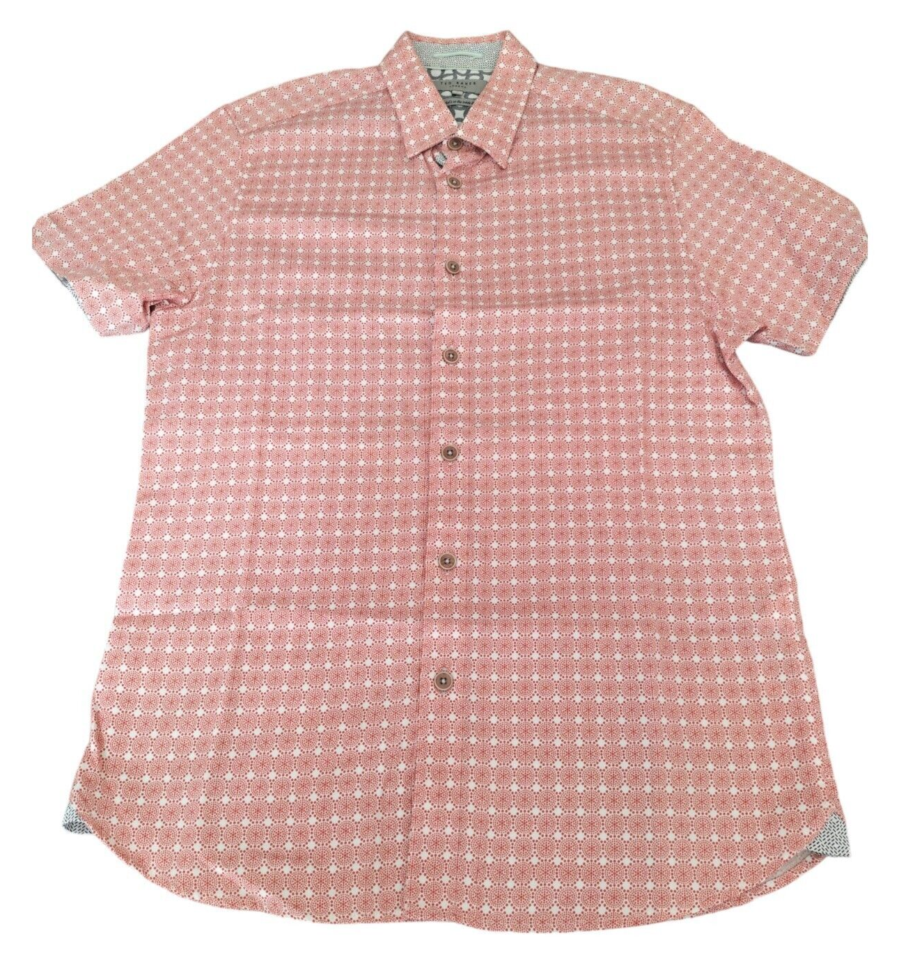 Ted Baker Mens Pink Cotton Collared Printed Short Sleeve Button-Up Shirt Size M