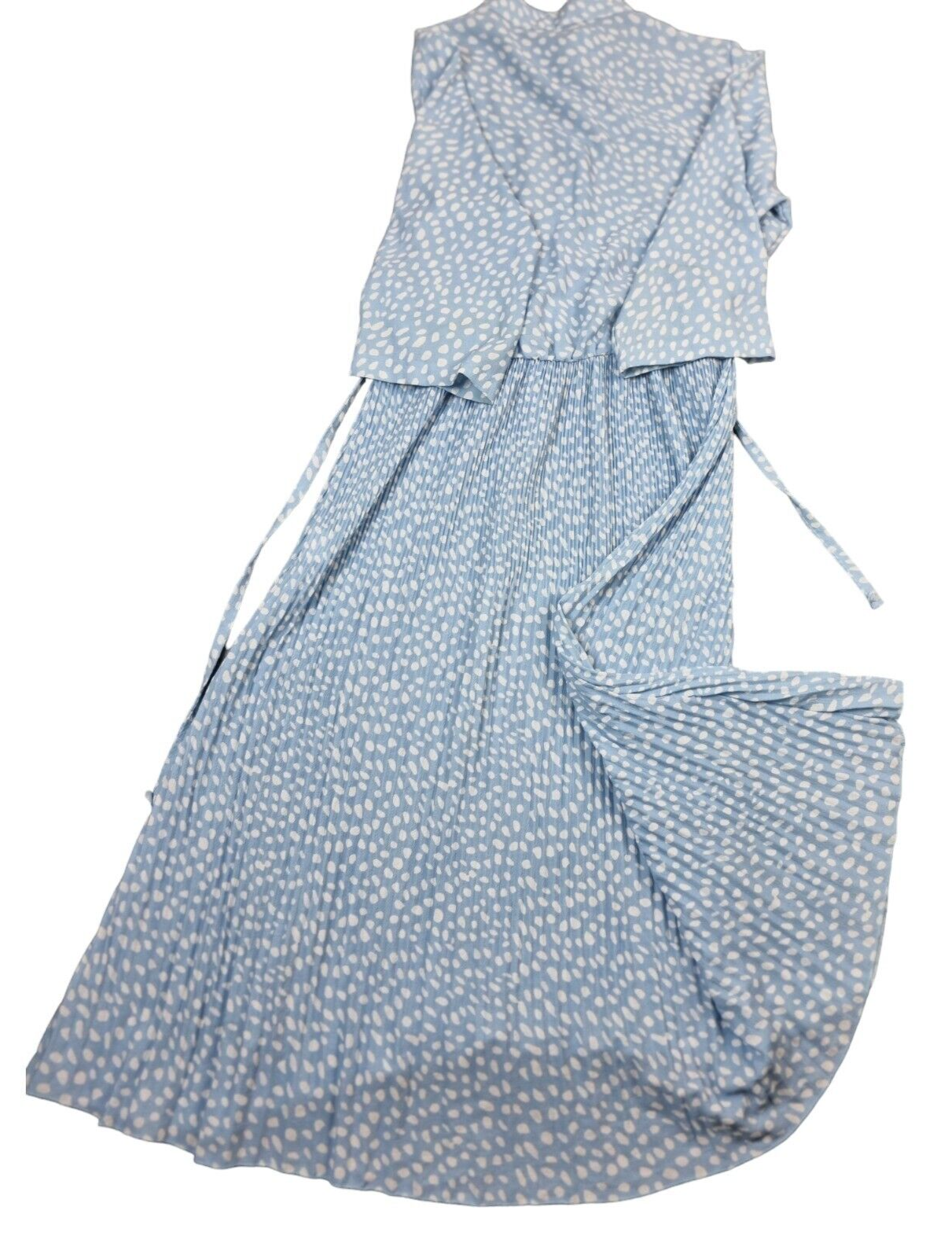 Boohoo Womens Blue/White Polka Dots 3/4 Sleeve Pleated Maxi Shirt Dress Size 10