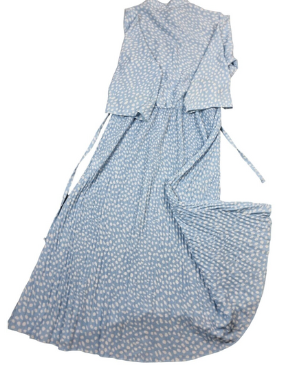 Boohoo Womens Blue/White Polka Dots 3/4 Sleeve Pleated Maxi Shirt Dress Size 10