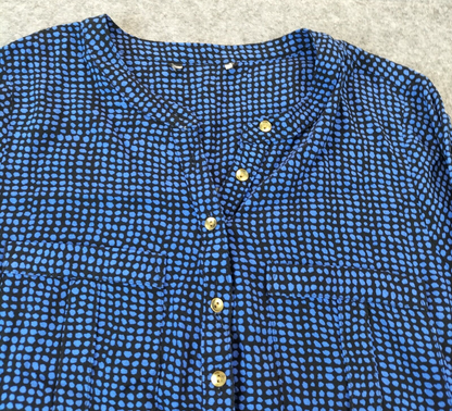 Peacocks Womens Blue Polka Dots V-Neck Pockets Cuffed Sleeves Top Size 14