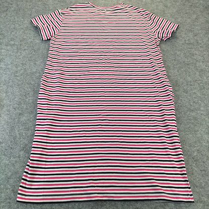 M&S Womens Red Short Sleeve Pocket Crew Neck Cotton Holiday Dress Size 10