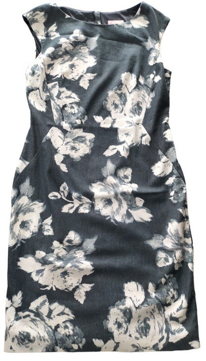 Phase Eight Womens Black Floral Sleeveless Back Zip Stretch Shift Dress Size 14