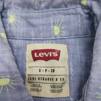 Levi's Mens Blue Short Sleeve Sun Pattern Cotton Casual Button Up Shirt Size S