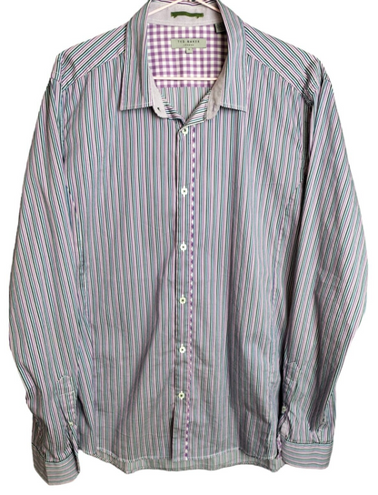 Ted Baker London Mens Multicoloured Striped Long Sleeve Button Up Shirt Size 5