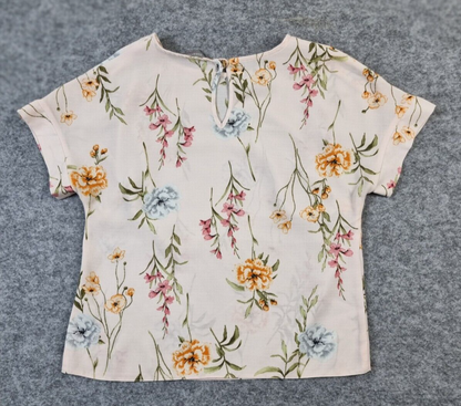 Dorothy Perkins Womens Beige Polyester Floral Short Sleeve Cropped Top Size UK 6