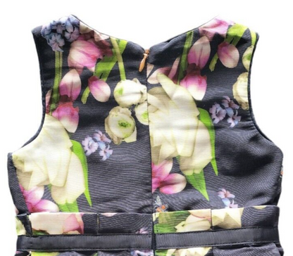 Ted Baker Girls Black Floral Sleeveless Back Zip Pleated Dress Size 18-24 Months