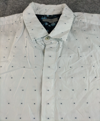 Ted Baker London Mens White Cotton Dots Regular Fit Long Sleeve Button Up Size 5