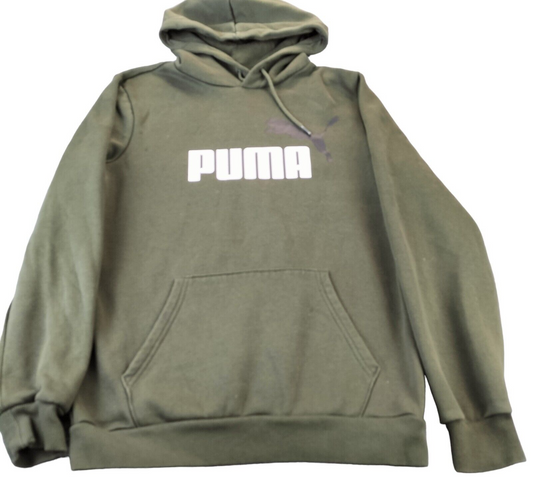 PUMA Mens Green Cotton Logo Pouch Pockets Long Sleeves Pullover Hoodie Size S