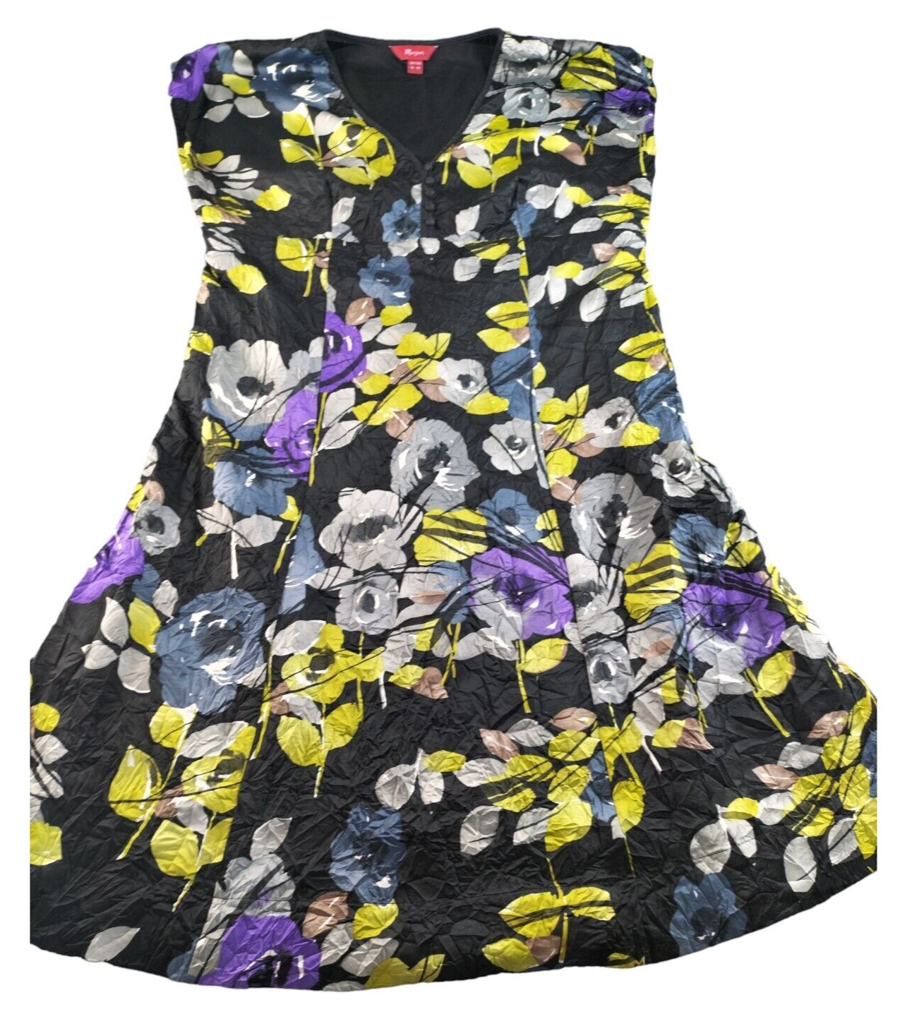 Monsoon Womens Black Floral Tie Back Creased Feel Fit & Flare Dress Size UK 16