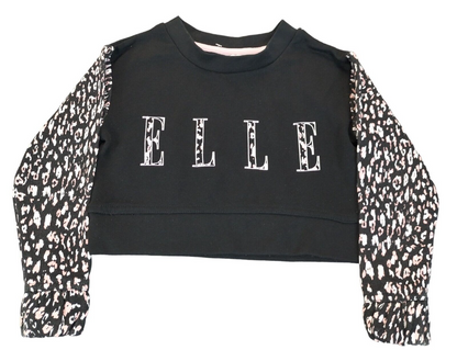 ELLE Girls Black Crew Neck Long Sleeve Pullover Cropped Sweatshirt Size 3-4Years