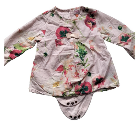 Ted Baker Baby Girls Pink Cotton Floral Long Sleeve Bodysuit Top Sz 12-18 Months