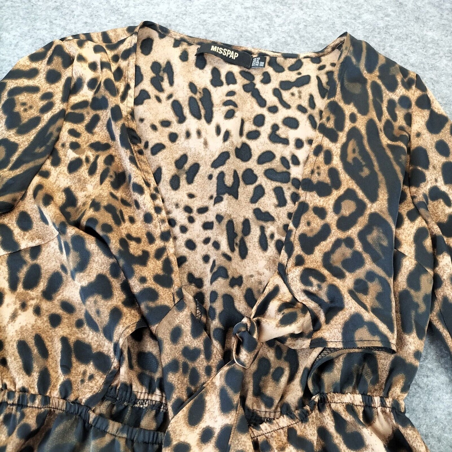 Misspap Womens Brown Black Bell Sleeves Animal Print Fit & Flare Playsuit Size 10