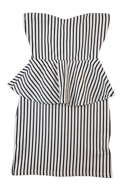 Evita Womens Black/White Polyester Striped Off the Shoulder Peplum Dress Size 10