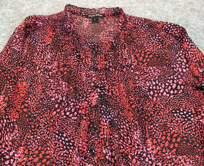 Hilary Radley Womens Red Geometric Crew Neck Long Sleeve Tunic Top Size L