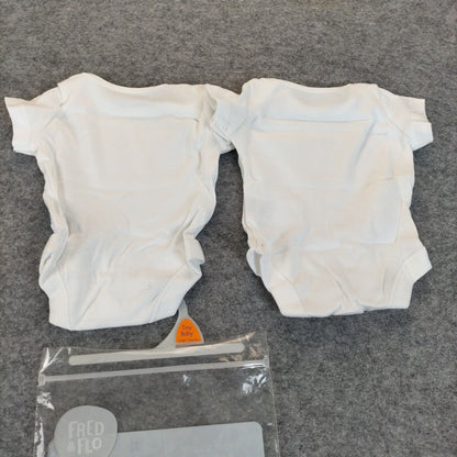 Lot of 2 Tiny Baby White Cotton Crew Neck Short Sleeves Bodysuits Size New Born