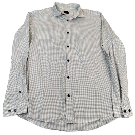 H&M Mens White Polyester Check Print Long Sleeve Casual Button-Up Shirt Size M