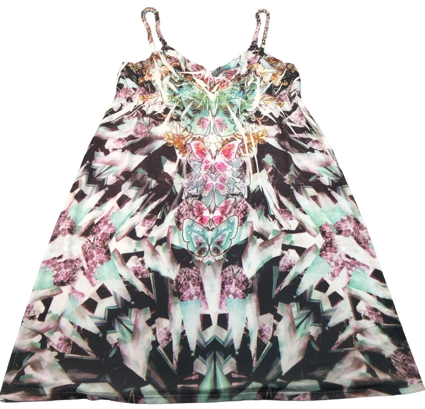 Karisma Womens Multicoloured Butterfly Print V-Neck Spaghetti Strap Dress Size L