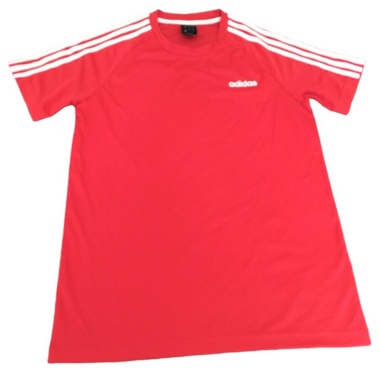 Adidas Mens Red Polyester Short Sleeve 3 Stripes Logo Pullover T-Shirt Size M