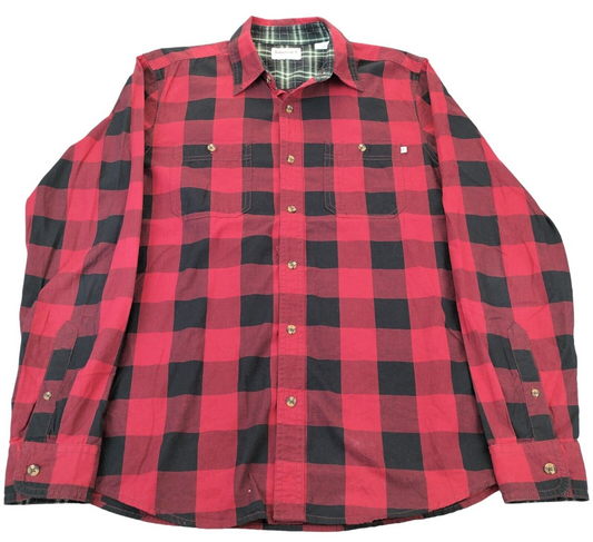 Timberland Mens Red/Black Check Front Pockets Long Sleeve Button Up Shirt Size S