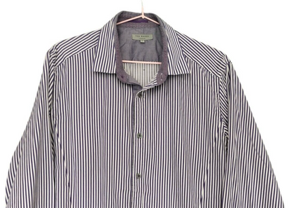 Ted Baker London Mens Purple/White Striped Long Sleeve Button Up Shirt Size 4