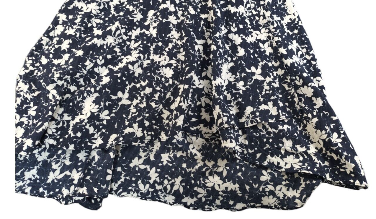 DKNY Womens Blue Floral V-Neck Flutter Sleeve Waist Tie Fit & Flare Dress Sz 10