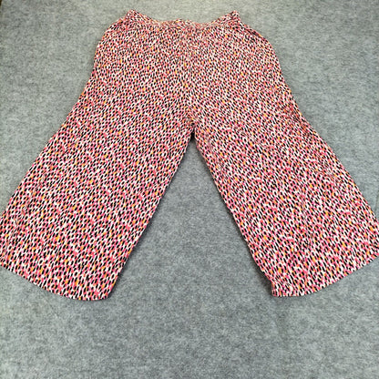 M&Co Womens Red Geometric Print Elastic Waist Straight Leg Trouser Size 10