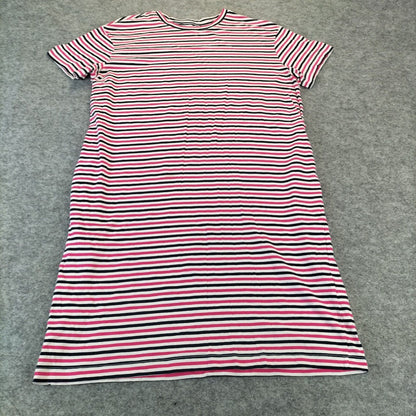 M&S Womens Red Short Sleeve Pocket Crew Neck Cotton Holiday Dress Size 10