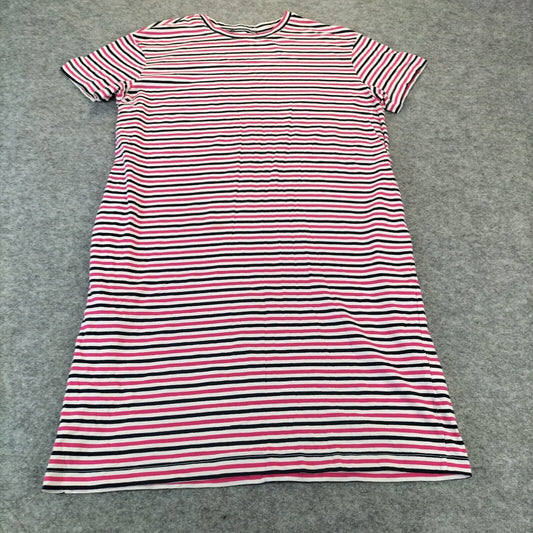 M&S Womens Red Short Sleeve Pocket Crew Neck Cotton Holiday Dress Size 10