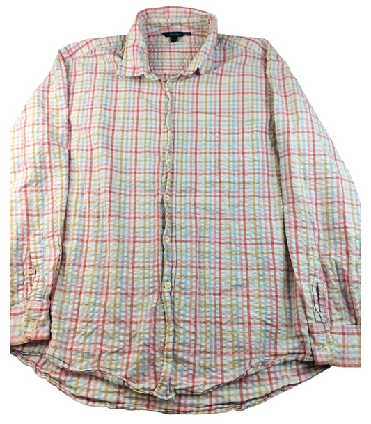 Boden Mens Red Multicoloured Plaid Cotton Regular Fit Stretch Button Up Shirt Sz XL