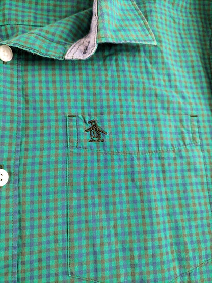 Original Penguin Mens Green Long Sleeve Checked Slim Fit Button Up Shirt Size M