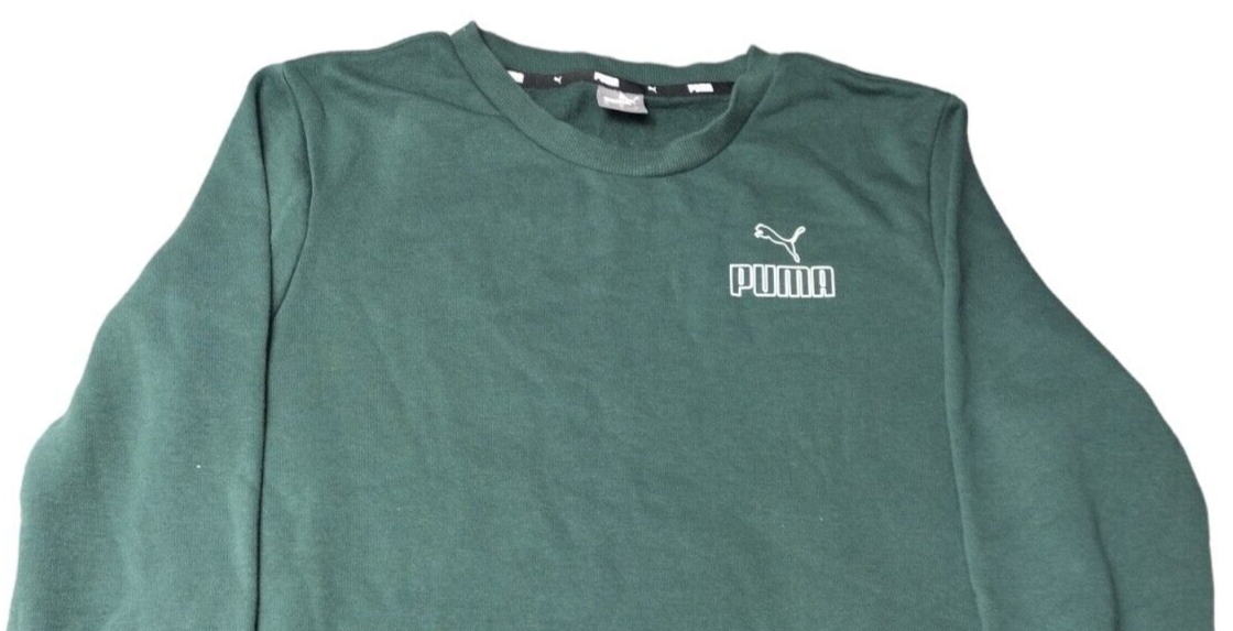 PUMA Mens Green Cotton Crew Neck Long Sleeve Logo Pullover Sweatshirt Size M