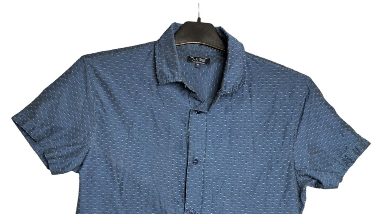 Armani Jeans Men's Blue Cotton Stretch Short Sleeve Button Up Shirt Size Medium