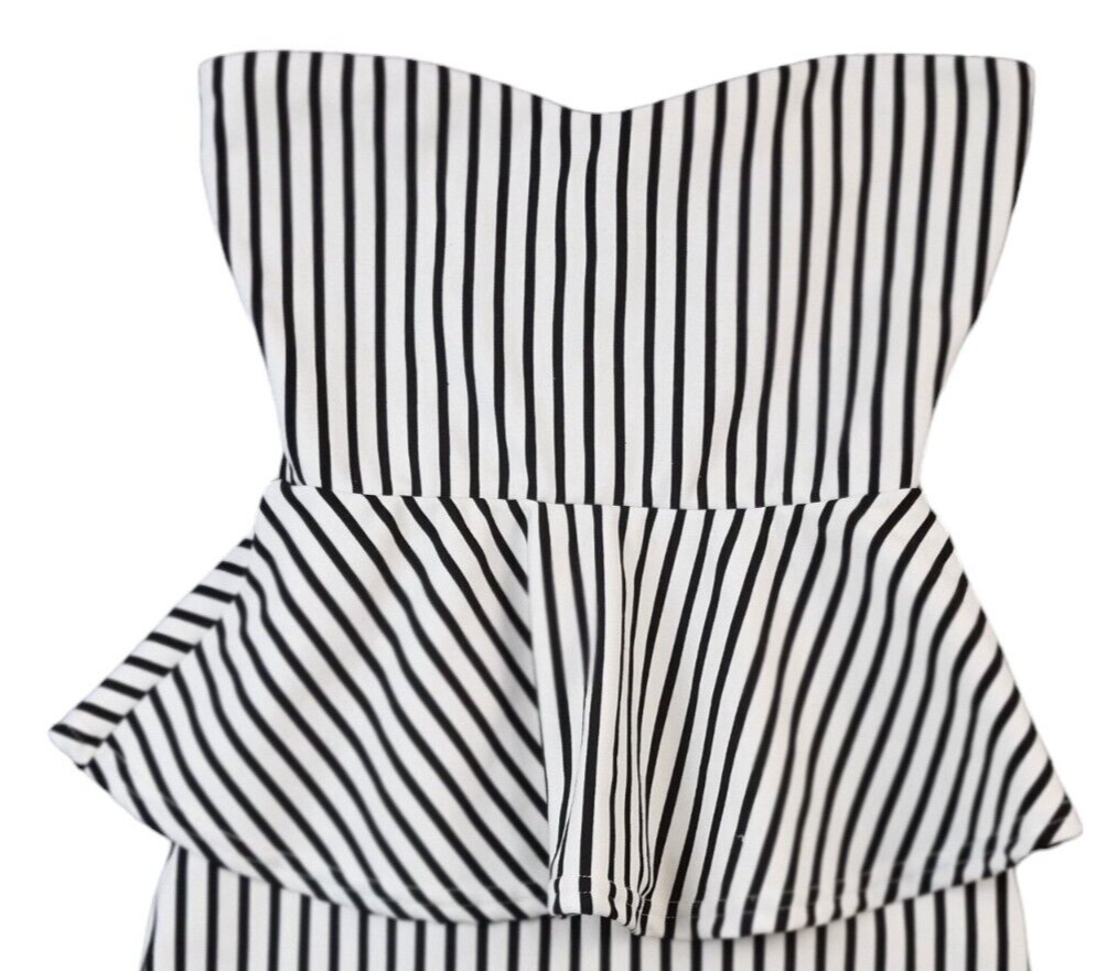 Evita Womens Black/White Polyester Striped Off the Shoulder Peplum Dress Size 10