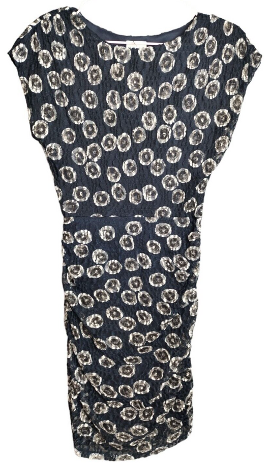 Reiss Womens Black/Cream Print Cap Sleeves Ruched Orlath Bodycon Dress Size UK 8