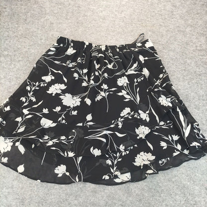 Papaya Womens Black Floral Elastic Belt Polyester Skirts Size 12