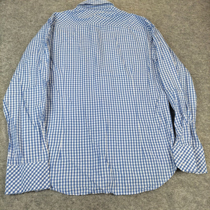 Ted Baker Mens Blue Checked Long Sleeves Casual Button-Down Shirt Size 3 Medium