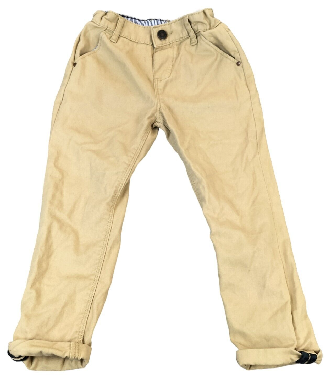 Monsoon Boys Beige Cotton Elastic Waist Slash Pockets Straight Leg Jeans 4 Years